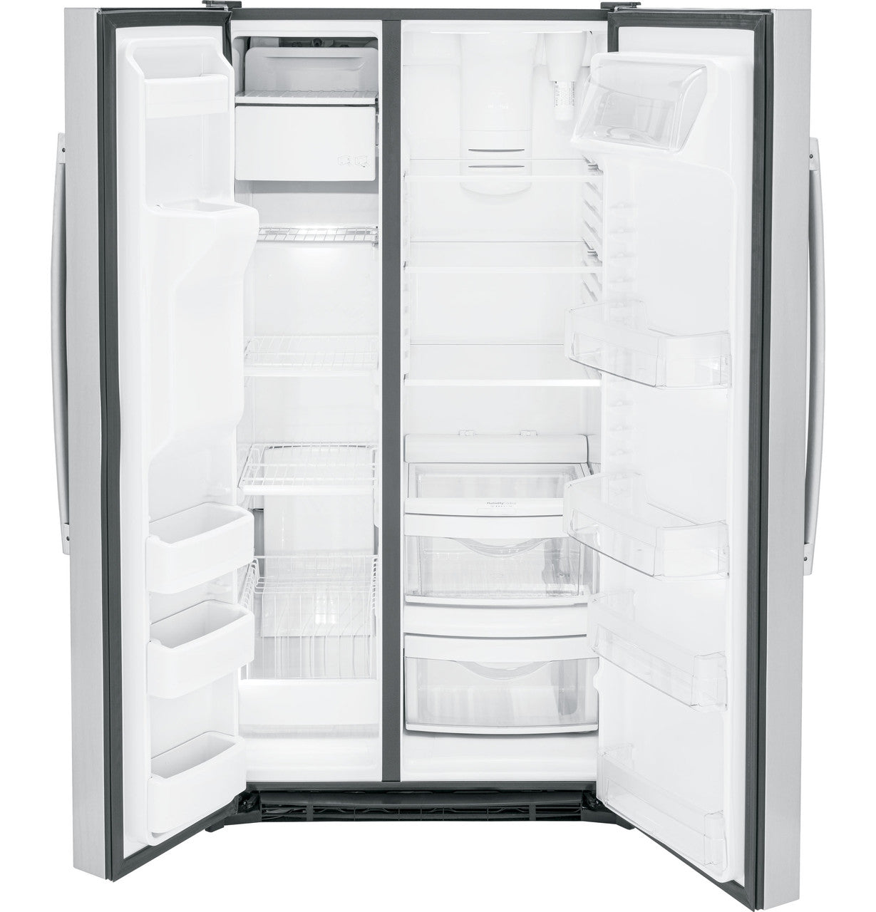 GE 25.3 Cubic Foot Side-by-Side Refrigerator with 4 Glass Shelves-GSS25GYPFS