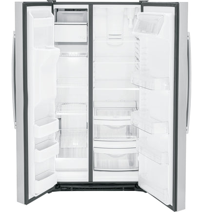 GE 25.3 Cubic Foot Side-by-Side Refrigerator with 4 Glass Shelves-GSS25GYPFS