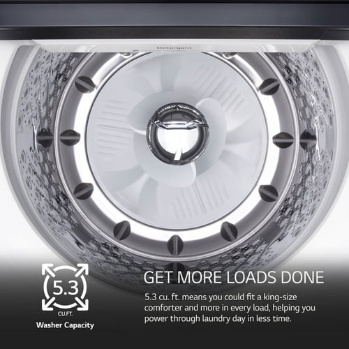 LG 5.5 CF Top Load Washer, TurboWash 3D, Wi-Fi, Easy Unload, Agitator - Alpine White-WT8405CW